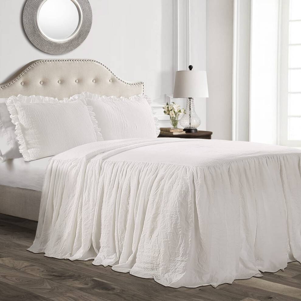 Lush Decor Ruffle Nederple Sengetæppe 3 stykker sæt - Elegant tidløs og charmerende flæser i en vintage & klassisk design - blød og let - luksuri