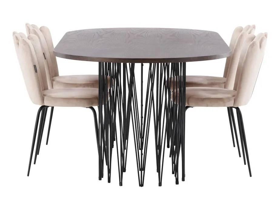 Venture Design Stone oval & Limhamn spisegruppe Beige/mocca 4 stole og borde 220 x 100 cm