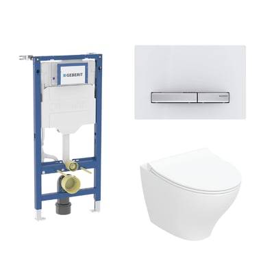 Geberit Duofix 112 cm toiletpakke inkl. Ifö Spira Modern væghængt toilet inkl. toiletsæde, Geberit Sigma50 square hvid/krom