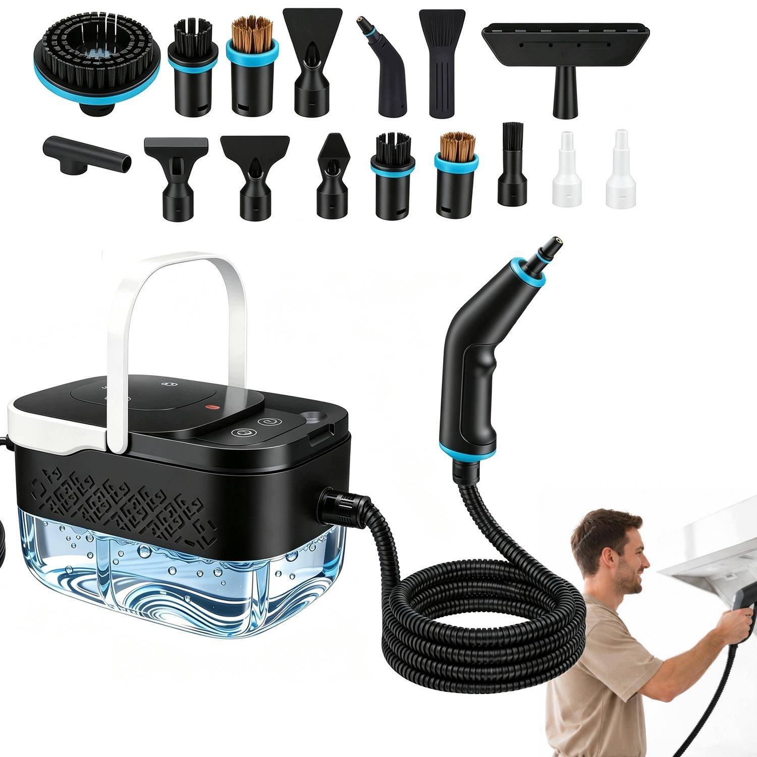 2500W Pressure Steam Cleaner Set for Grout, Windows and Upholstery - 4 Bar