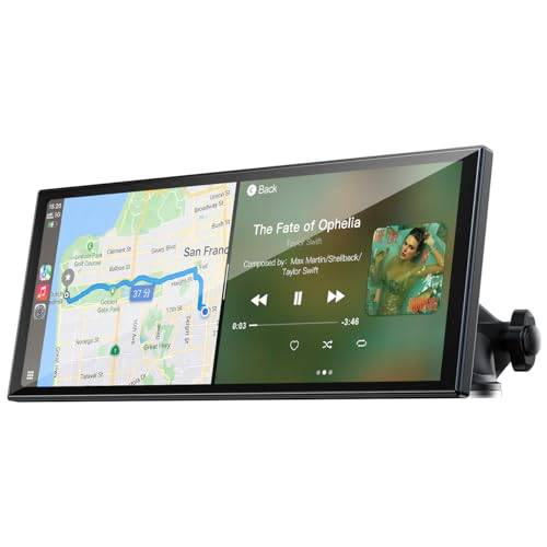 LAMTTO Bärbar Carplay-skärm För Bil Trådlös Android Auto 9,26" Pekskärm Bilradio Bluetooth Trådlös Stereo med Mirror Link/Navigering/Röstassistent/AUX/FM för Alla Fordon