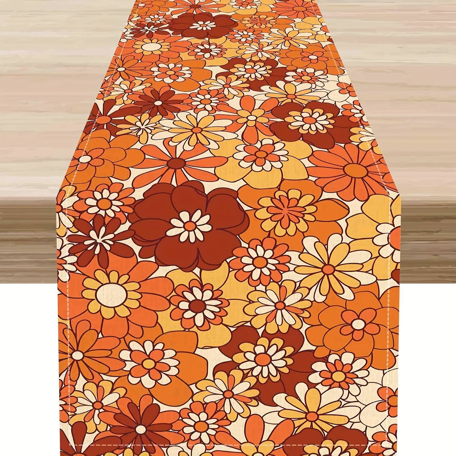 TEMU 1pc, Floral Table Runner, Groovy Hippie Floral Funky Cute Flower Trippy Coffee Table Center Decor For Home Kitchen Dining Patio Holiday Party Indoor Outdoor Table 13x48/13x72/13x108 Inch