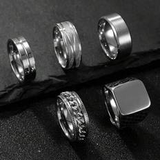 5pcs/Set Men's Stainless Steel Rings, Hiphop Style Fidget Rings, Promise Rings, Suitable For Daily Wear, Halloween, Wedding, Party, Christmas - Silver - 7,9,11,6,8,10