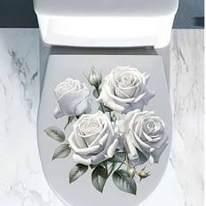 1 st heminredning vit ros PVC väggdekal, vattentät blommig dekal för badrum toalettdekoration, elegant för heminredning, estetisk heminredning, rumsde - Vitt (11,6*11,6tum,9*12,6 tum)