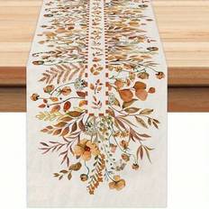 1pc Autumn Table Runner, Eucalyptus Leaf & Floral Seasonal Kitchen Dining Table Decor, Suitable For Family Gatherings - Burnt Orange - 33*183,33*228,33*275,33*90,30*120