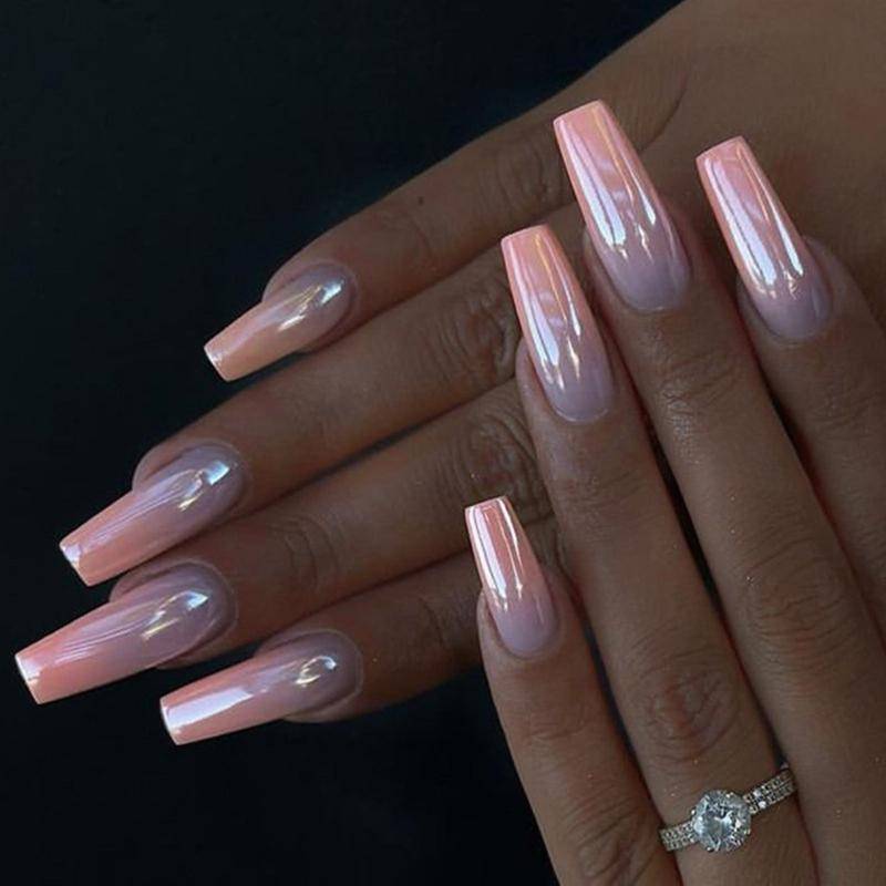 24 st Lösnaglar Set Lång Fyrkantig Fransk Gradient Självhäftande Nagel Falsk Nagel för Kvinnor Fest Dejt Nagelaccessoarer brown