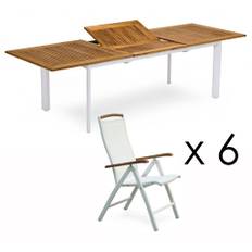 Nydala Matgrupp Vit/Teak - Bord 96x200/280 + 6 Pos. (8 st, Polyester - Navy Blå)