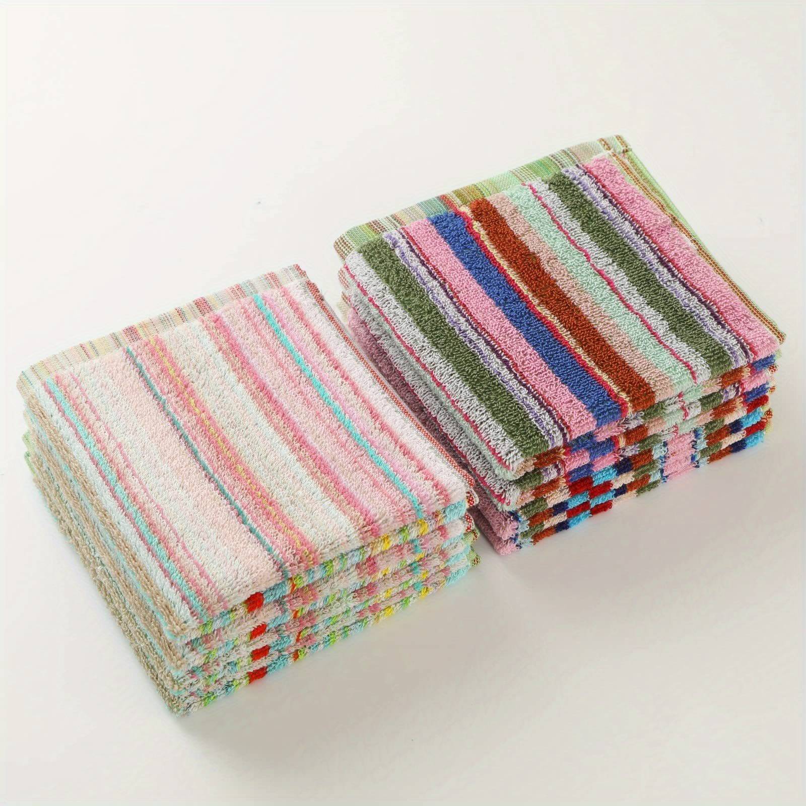 5-pack 100% Face Towels And Hand Towels With Hanging Loop - Modern Fabric Striped Hand Towels, Soft Absorbent Cleaning Cloth For Kitchen And Home, Space Theme Square Design, 500gsm