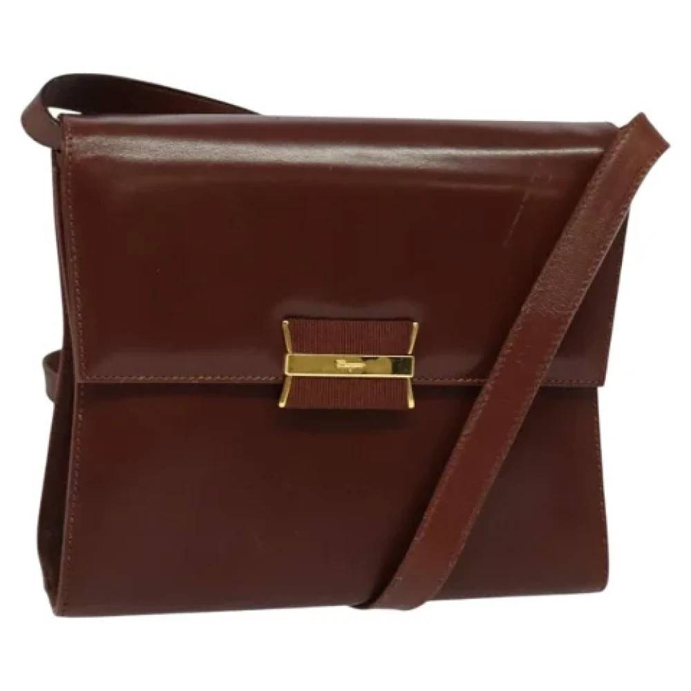 Salvatore Ferragamo Pre-owned Pre-owned Laeder skuldertasker - Vintage - Dame - Brun - ONE SIZE - Uld