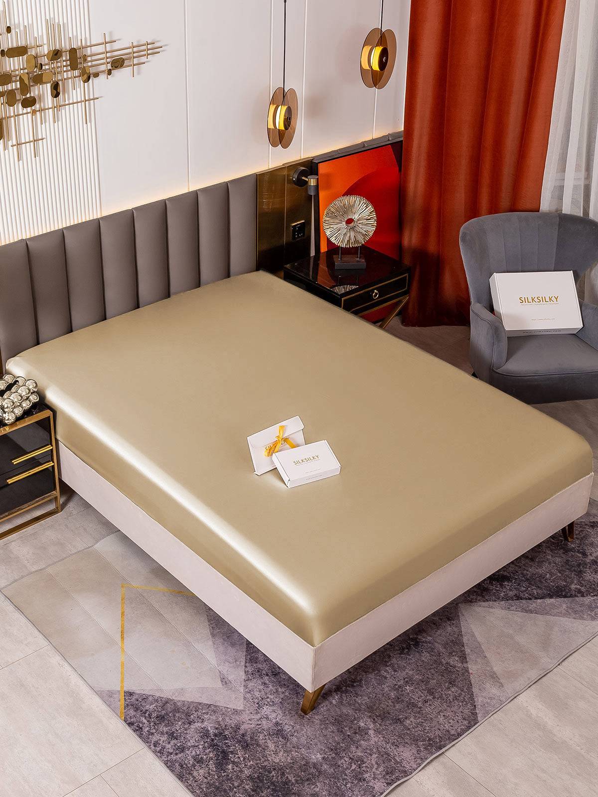 19Momme Mullbärssilke sömlöst Dra-På-Lakan - Beige / 1,6m Säng(160x200+45cm)