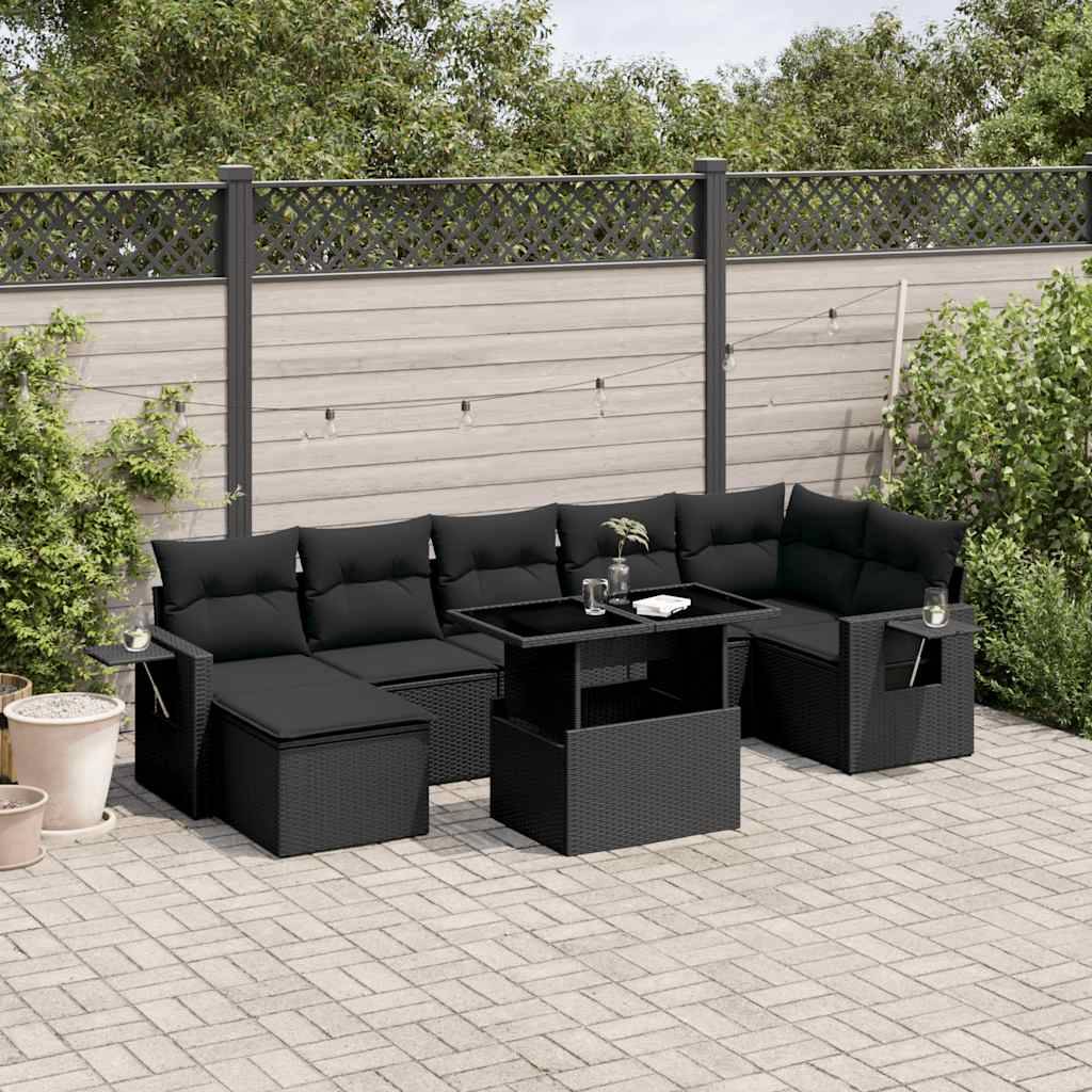 Sofasæt Til Haven 8 Dele Med Hynder Polyrattan - Sort / uden opbevaring