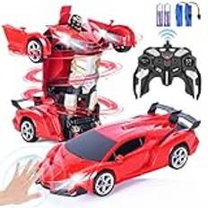 Highttoy Fjärrkontroll bil för 3-12 år pojkar flickor, transformerande robot billeksaker med gestavkänning 360° rotation RC bil robotleksaker för barn 2,4 GHz 1:18 RC racerbil, röd