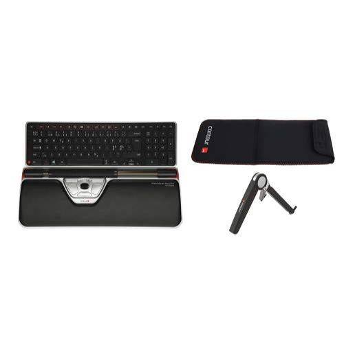 Den transportable (RollerMouse Red Plus WL, Contour Balance Mid-Size keyboard, laptop holder + etui)
