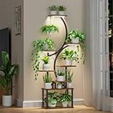 BACEKOLL Plant Stand Indoor with Grow Lights, 8 Tiered Indoor Plant Shelf, 62" Tall Plant Stand for Indoor Plants Multiple, Metal Plant Flower Holder Stand, S-Shaped Plant Rack for Home, Patio (Black)