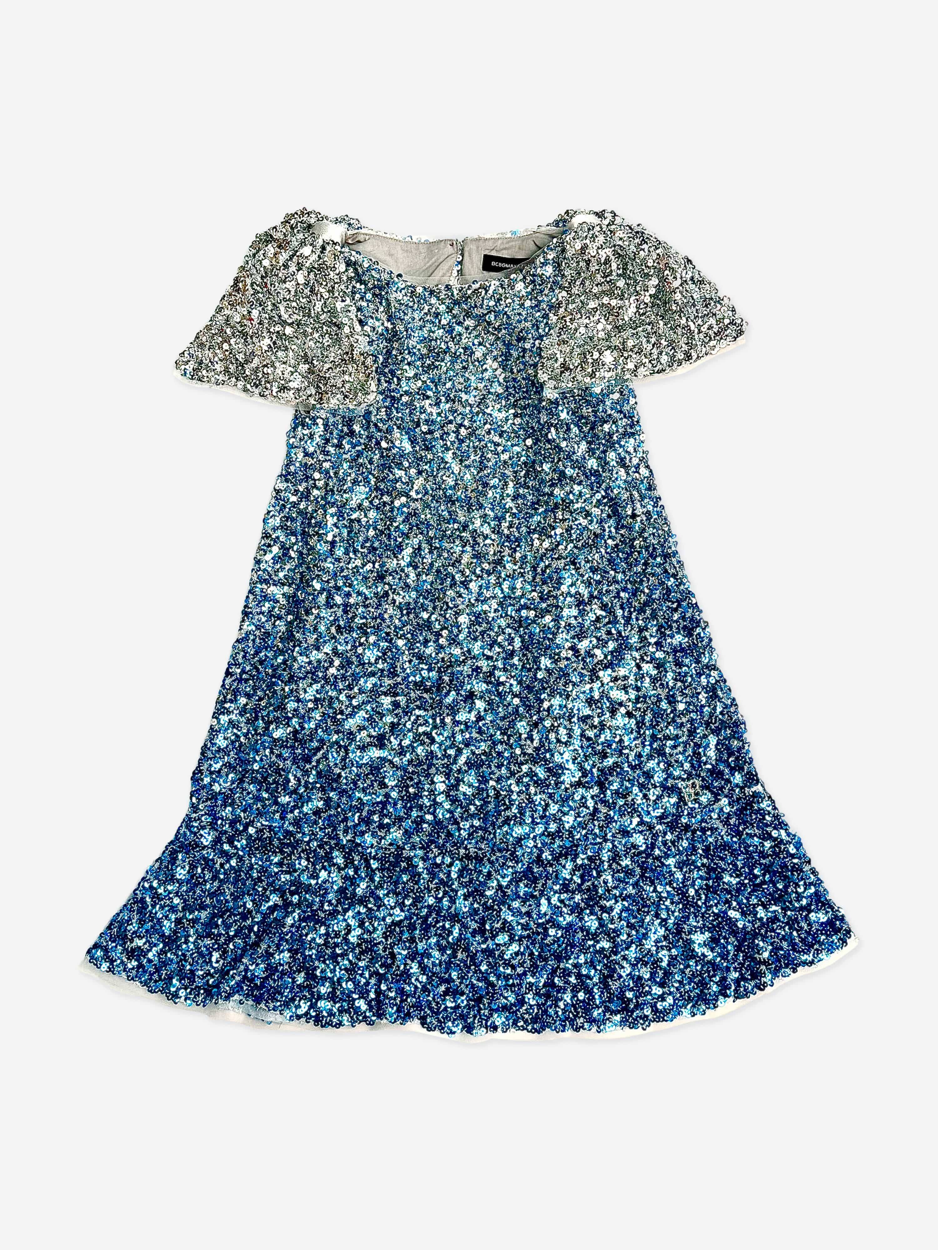 BCBGMAXAZRIA Girls Ombre Sequin Frill Hem Dress in Blue - Blue / 12 Yrs (12 Yrs)