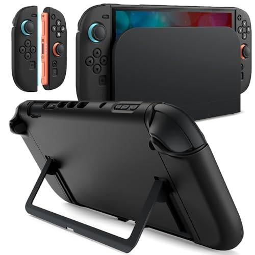 JETech Tunt Dockningsbart Fodral för Nintendo Switch 2, Svart | Dockningsbar Design för Avtagbar Joy-Con, Mjukt TPU-Grepp, Matt PC-Baksida, Repskydd
