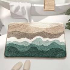 1pc Flocked Bathroom Anti-Slip Mat, Soft Geometric Pattern Ultra-Thick Soft Bathroom Carpet, All Seasons, Fresh Style, Anti-Slip TPR Bottom, Water-Absorbent, Easy To Clean, Machine Washable, Soft And Comfortable, Suitable For Home Living Room, Bathroom Vanity, Bathtub, Shower Room, Sink, Home Decor