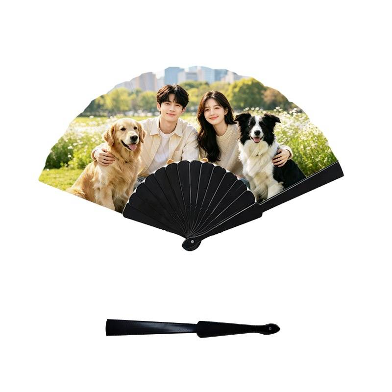 TEMU Personalized Custom Plastic Hand Fan, 1pc Portable Folding Handheld Fan With Plastic Ribs, Stylish Summer Accessory For Daily Cooling, Outdoor Gathering & Event Use