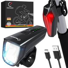 evermotor 100Lux StVZO-godkända LED-cykellampor, USB-C-uppladdningsbar, främre lampa + cykel blinkers, superljus cykelbelysning