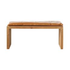 Cinas - Rib Bänk i Teak med Skinndyna Ljusbrun - ["gid://shopify/Metaobject/311986192757"]