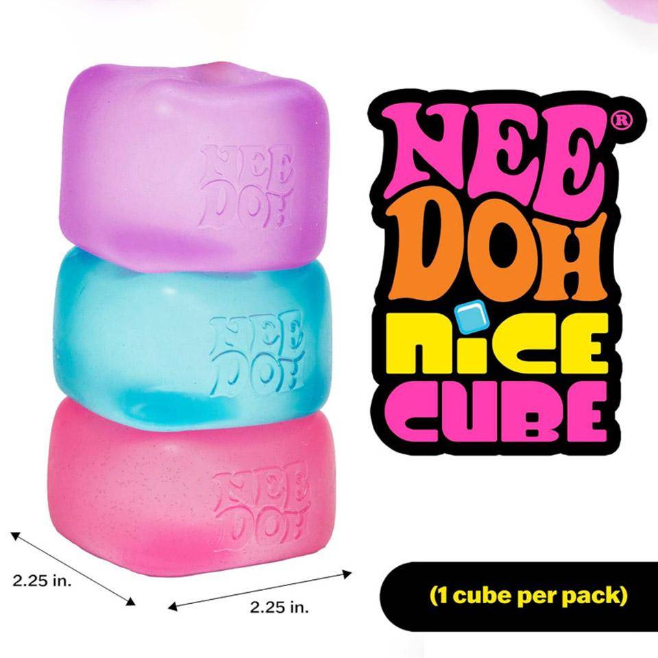 Schylling Needoh Nice Cube - Stresslindrande Squishy Leksak, Taktil Leksak, Kub Pressboll, Ventilationsleksak, Barnpresent, Röd Lila Blå, Sn