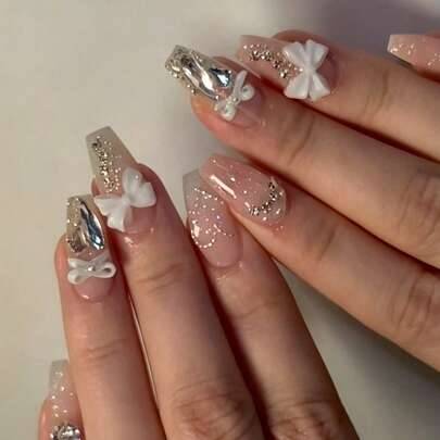 Uppgradera din nagelstil! 30 st korta bärbara naglar i vattendroppsform, nude, söt hjärtfärgad blockdesign i europeisk stil, återanvändbara, inkludera - Multifärgad