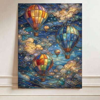 DIY måla efter nummer-kit med galaxmotiv och varmluftsballonger i färgat glas, akrylmålning, ramlös eller inramad 8x12 / 16x20 tum, konst och hantverk (20x30 cm utan ram,40x50 cm ramlös,20x30 cm inramad)