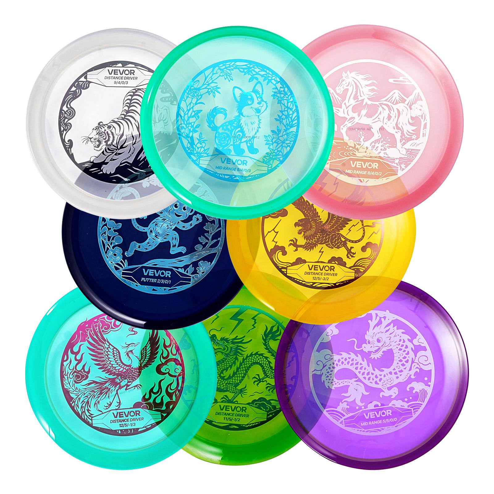 Vevor Disc Golf Set, 8 Pack Disc Golf , Beginners Flying Discs For Full- Training, With Putter, Mid-range, Driver, For Outdoor Backyard, Lawn, Beach, And Park