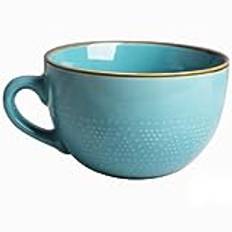 Arawat Jättestor kopp på 700 ml, temugg, stor keramisk cappuccino-kopp, jumbokopp, soppskål med handtag, stor kaffekopp, müsliskål, med sked, porslinsmugg