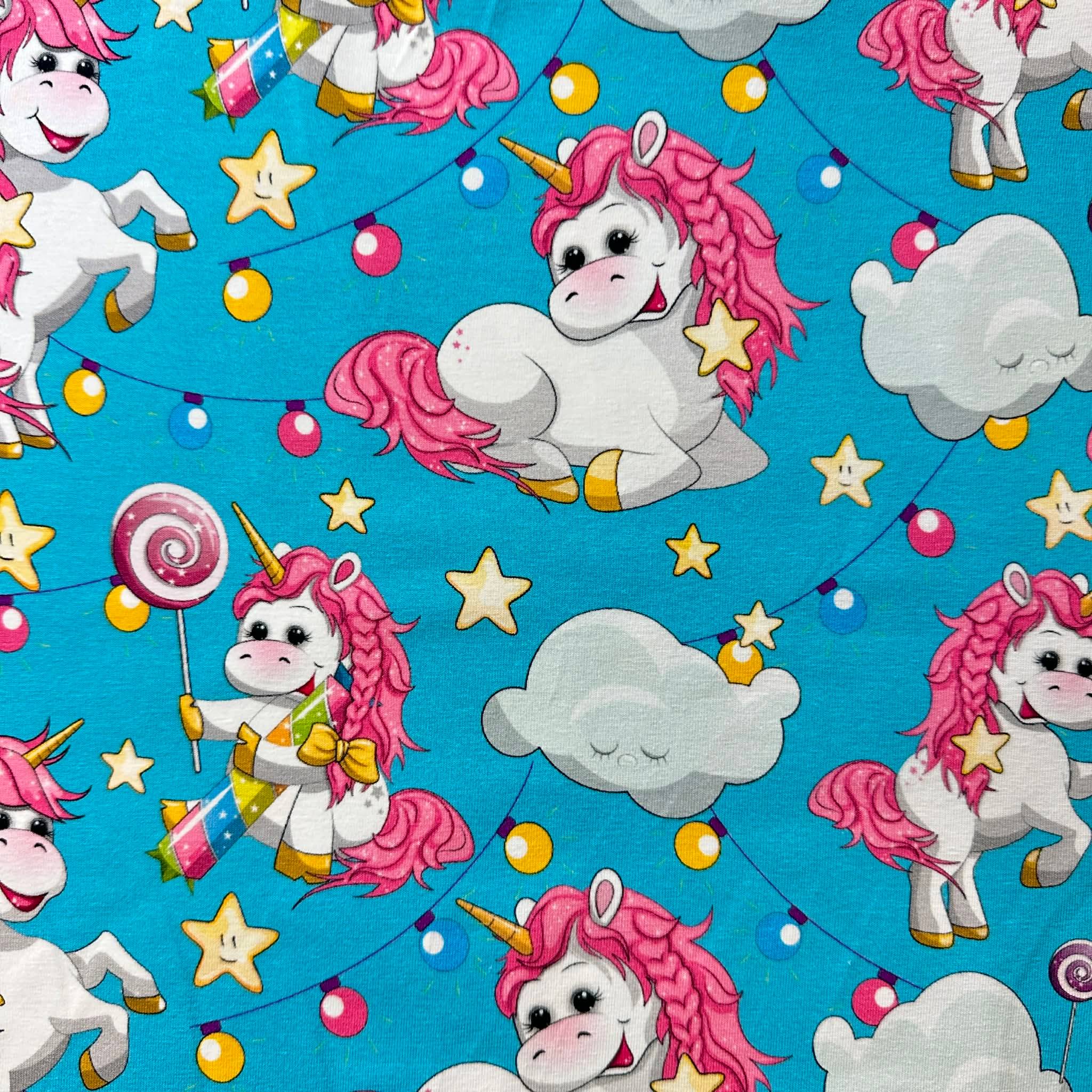 Unicorn Party Blå - Trikåtyg