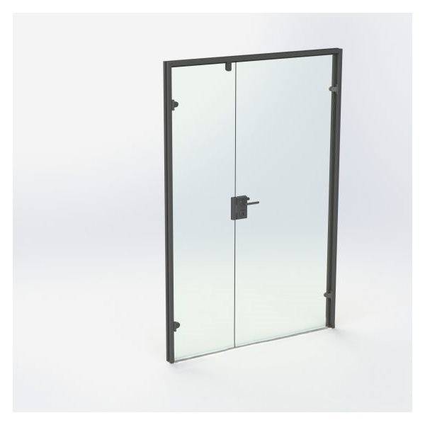 Dobbelt Glasdør - Mat Sort - M14: 1390 x 2090 mm - (1 aktiv 1 passiv).