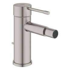 Grohe Essence Bidetarmatur 1/2 Zoll, Einhand-Bidetbatterie, mit Zugstangen-Ablaufgarnitur 1 1/4 Zoll, in SuperSteel