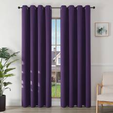 Joydeco Ogenomskinliga gardiner med öljetter i set om 2, 200 x 140 cm (H x B), mörkläggningsgardin, mörklila termisk gardin, värmeskydd, öljettgardin för sovrum och vardagsrum