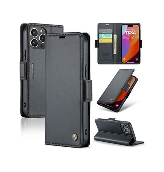 iPhone 15 Pro - CaseMe™ Neo Læder Cover / Pung - Sort
