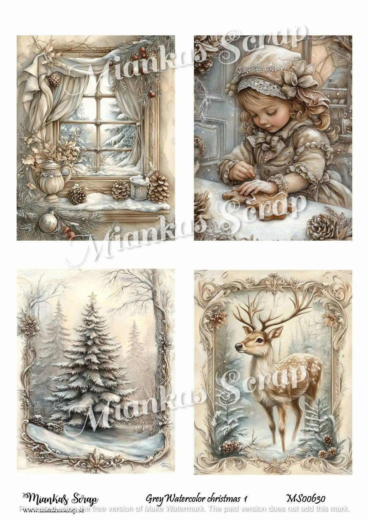 Miankas Scrap klippark - Grey Watercolor christmas 1