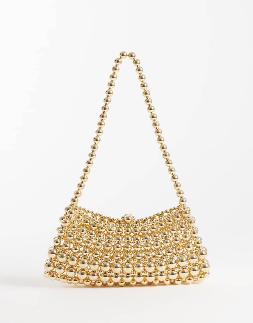 ASOS DESIGN clutch-taske med metalperler i guld - No Size