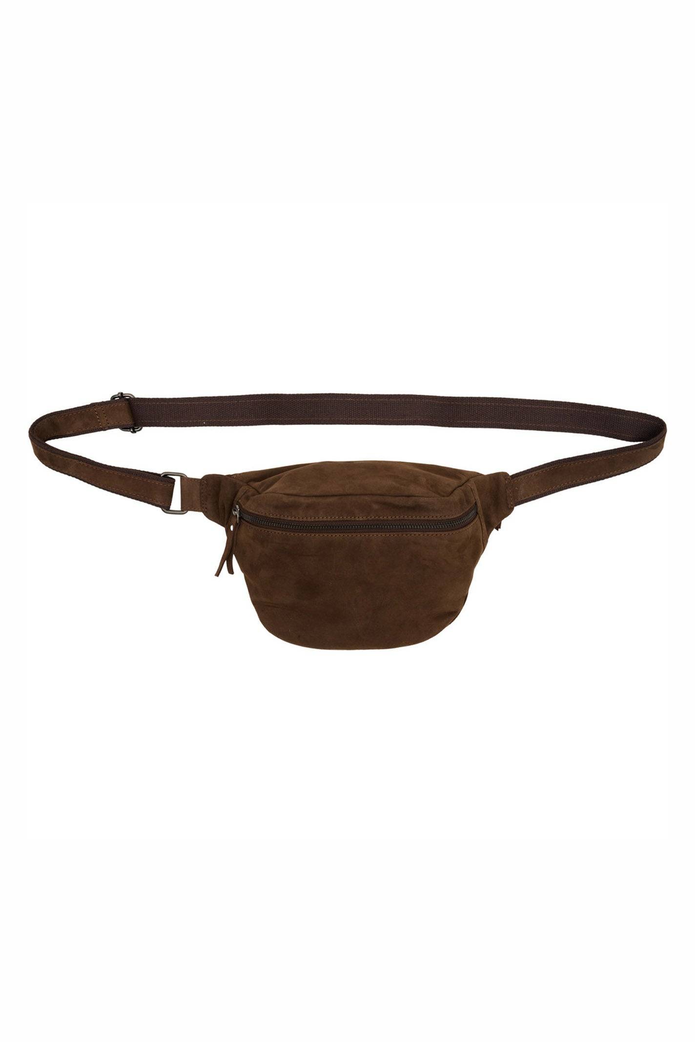 Suede Bumbag w. Zipper Pocket Chocolate Brown w. Gunmetal ac - 180070 - suede.