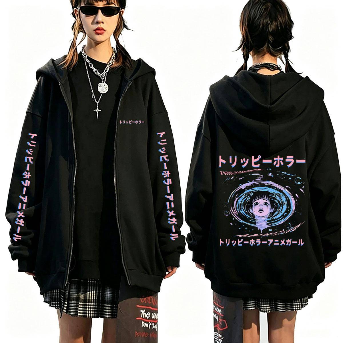 Anime Tomie Junji Ito Merch Dragkedja Huvtröja Herr Dam Vintage Manga Dragkedja Tröja Unisex Casual Fleece Överdimensionerad Dragkedja Jacka cm röd