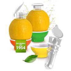 3 x Patent-Safti Zitronenpresse Zitronen-Ausgießer Orangen-Limetten-Zitronen-Entsafter Manuelle Saft-Presse Citruspresse (Gelb Orange Grün)