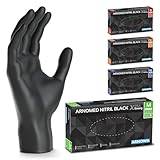 ARNOMED engångshandskar svart extra starka, engångshandskar i M, 50% tjockare nitrilhandskar, 100 st, puderfria engångshandskar, latexfria gummihandskar, engångshandskar i S, M, L & XL