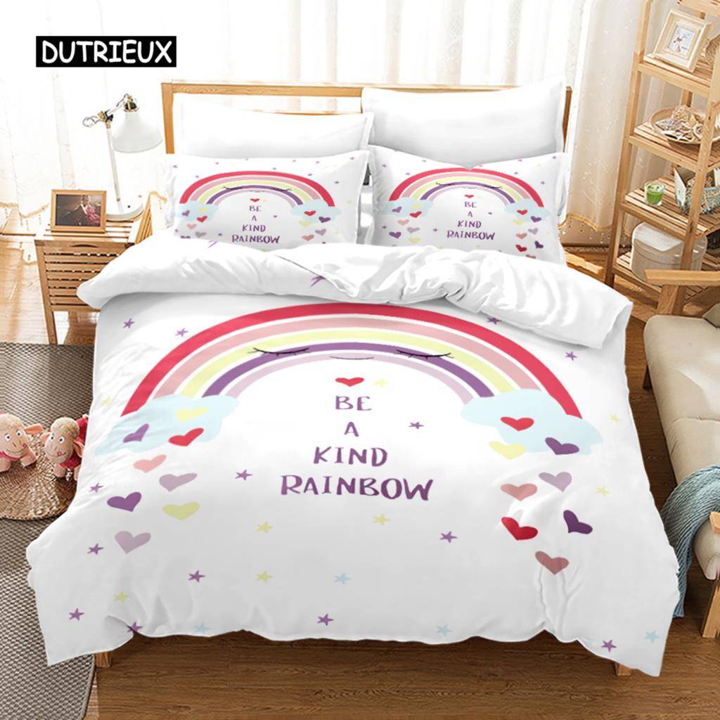Trendiga pastellfärger regnbåge Sängkläder Set Baby Barn Påslakan 150x210 135x200 Med Örngott Och Dragkedja 140x200cm 3pcs