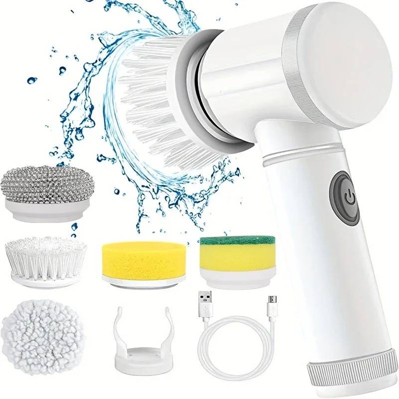 5-in-1 Electric Spin Scrubber Cleaning Brush for Bathroom Tile Bathtub Sink with 5 Replaceable Brush Heads