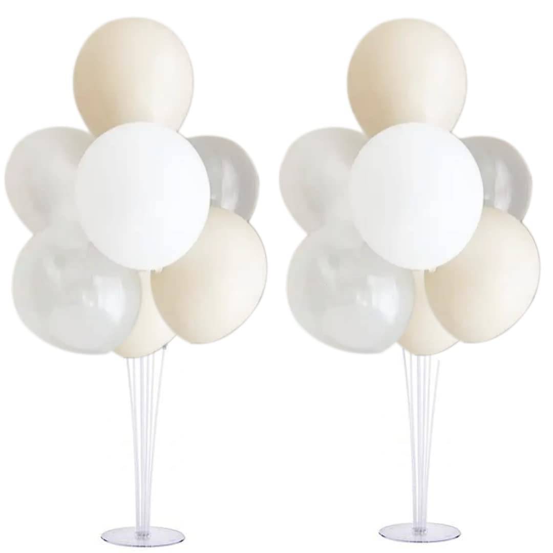Set of 2 Balloon Stands and Balloons, Perfect for Christmas, Birthdays, Weddings, and Parties, in Simple, Natural Colors (Natural White)