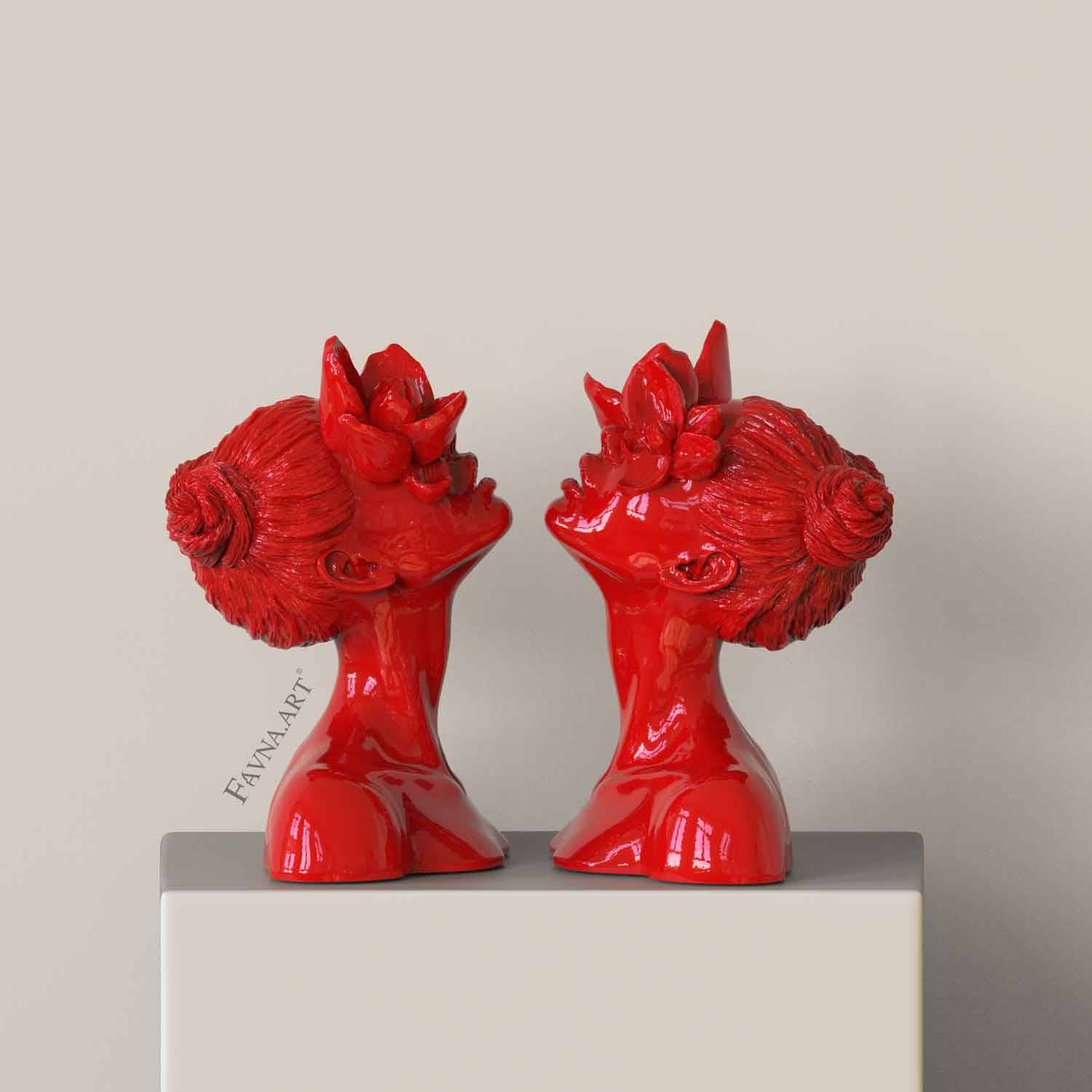 Pair of сontemporary sculptures “Daughter of the Faun” | Red art diptych - 33 cm / 13 inch / glossy (33 cm / 13 inch)