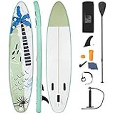 COSTWAY Stand Up paddlingbräda, uppblåsbar SUP-bräda, padelboard med säkerhetslina, paddel, pump, centerfläkt, ryggsäck och reparationssats (grön, 320 x 76 x 15 cm)