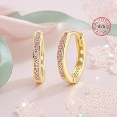 1 par 925 sterling silver lågallergi rosa zirconia inbäddade bågeörhängen, presentförpackning, present till barn, örhängen för unga flickor, födelseda - Guld (En-Storlek)