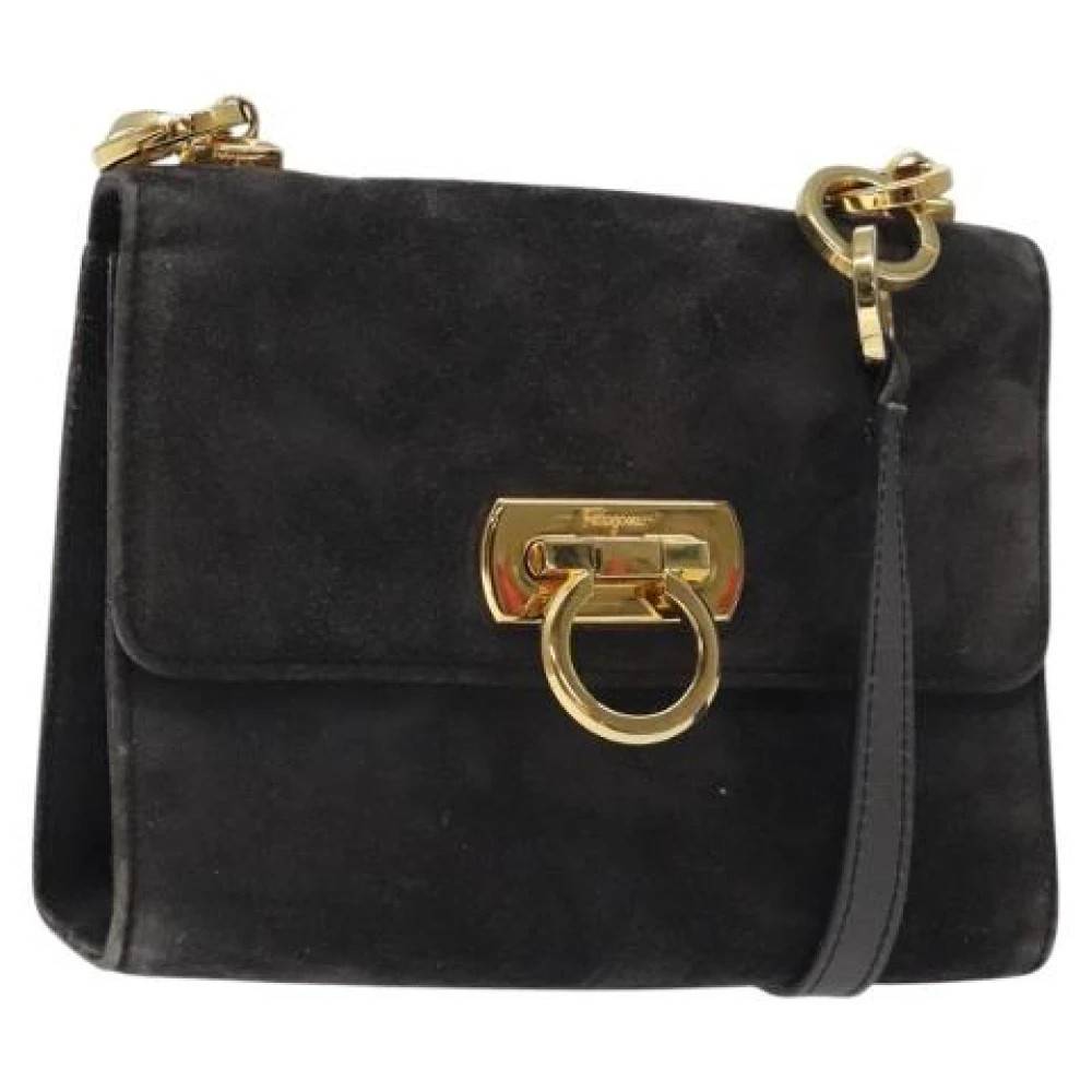 Salvatore Ferragamo Pre-owned Pre-owned Ruskind skuldertasker - Vintage - Dame - Sort - ONE SIZE - Uld