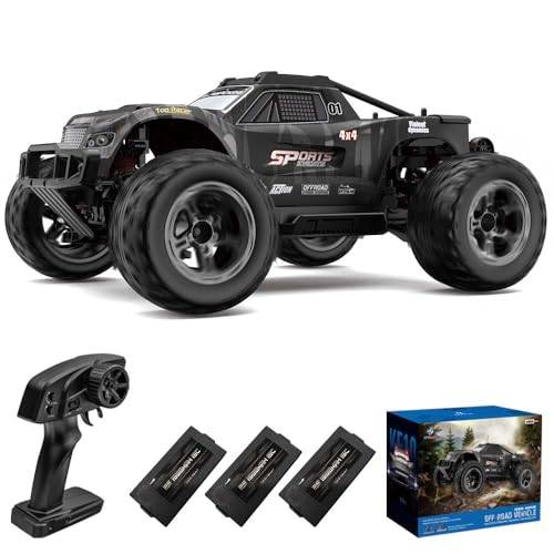 Teeggi Remote Controlled Car, 50km/h, 1/10 RC High Speed, Offroad Drift, Racing Car, 2.4G High Speed Motor, 4WD Off Road Race Buggy for Adults, 3 Batteries (Grey)