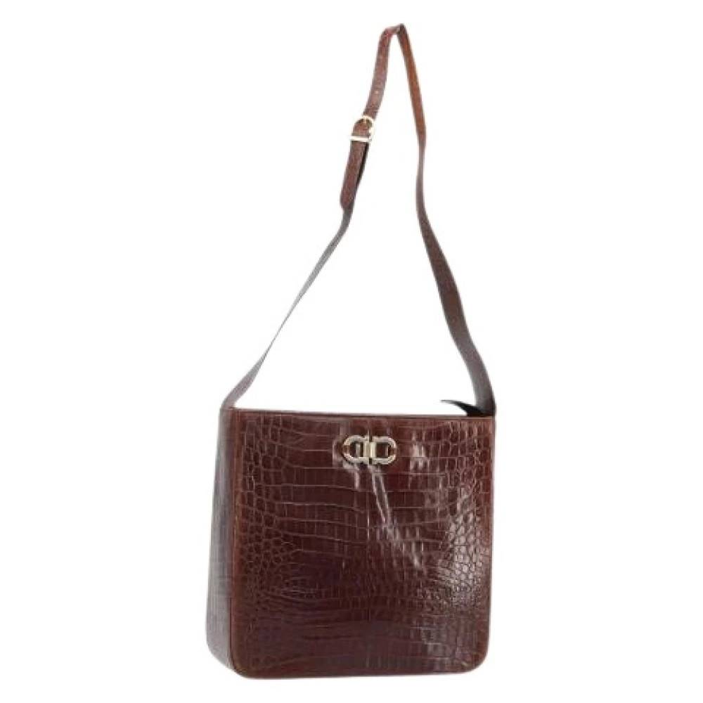 Salvatore Ferragamo Pre-owned Pre-owned Læder Skuldertaske - Vintage - Dame - Brun - ONE SIZE - Uld
