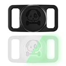 2-pack hund- och kattkragehållare för Apple AirTag: AIYAAIYA Vattentät Anti-läckage Silikonskyddsfodral kompatibel med Air Tag (Svart + Fluorescerande Transparent)